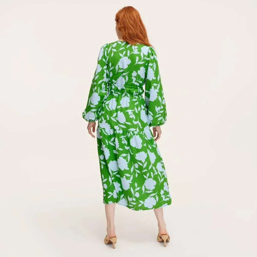 Kate Spade x Target XXS Classic Rose‎ Linen Long Sleeve Maxi Dress 2 Extra Small